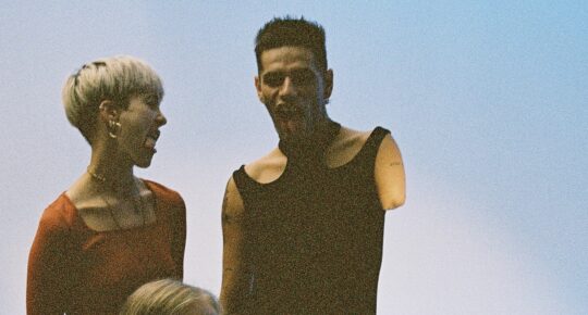 Movement Director Marie Zechiel on Set with Lucky Love fooling around in between shots for Mercedes Benz.